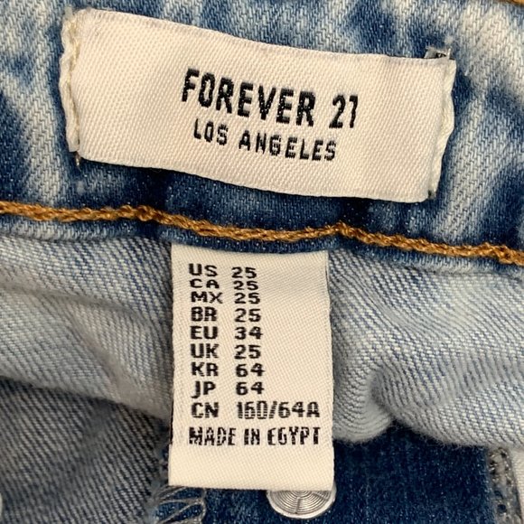 Forever 21 Light Fringed Denim Shorts Acid Wash Button Down 25 Waist Mid Rise - Picture 4 of 13